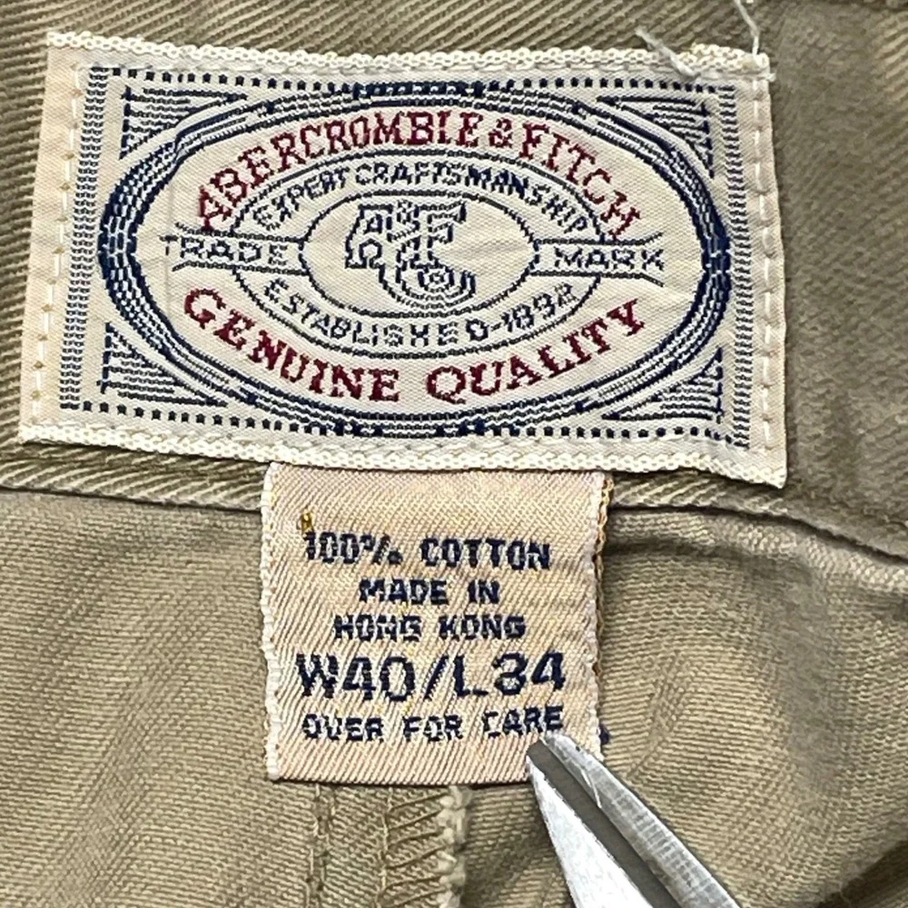 Vtg 90s‎ Abercrombie Fitch Pleated Chino Pants Mens 40x34 Khaki Cotton Baggy Ivy